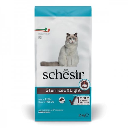 Schesir Cat Sterilized & Light Fish монопротеиновый сухой корм для стерилизованных кошек 10 кг (53010)